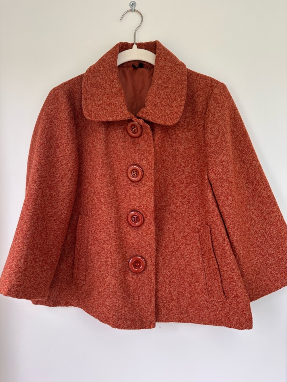 Rust Wool-Blend Button short Pea Coat / blazer